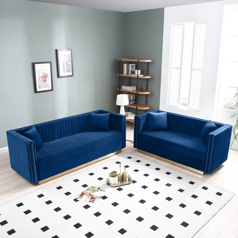Everly Quinn Contemporary Vertical Channel Tufted Velvet Sofa Loveseat Set Wayfair